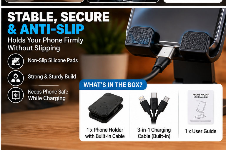 Phone holder anti-slip design and package contents