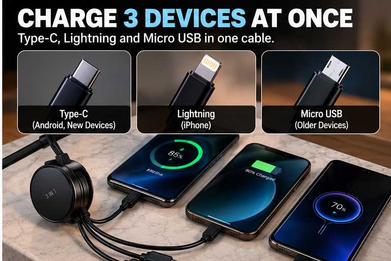 3-in-1 retractable charging cable connectors