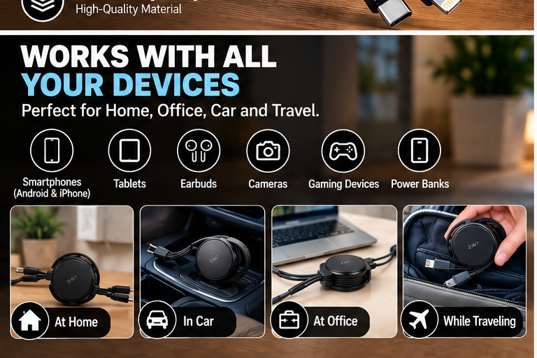 3-in-1 retractable charging cable use cases