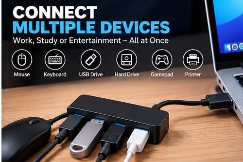 4-Port USB Hub connecting multiple devices