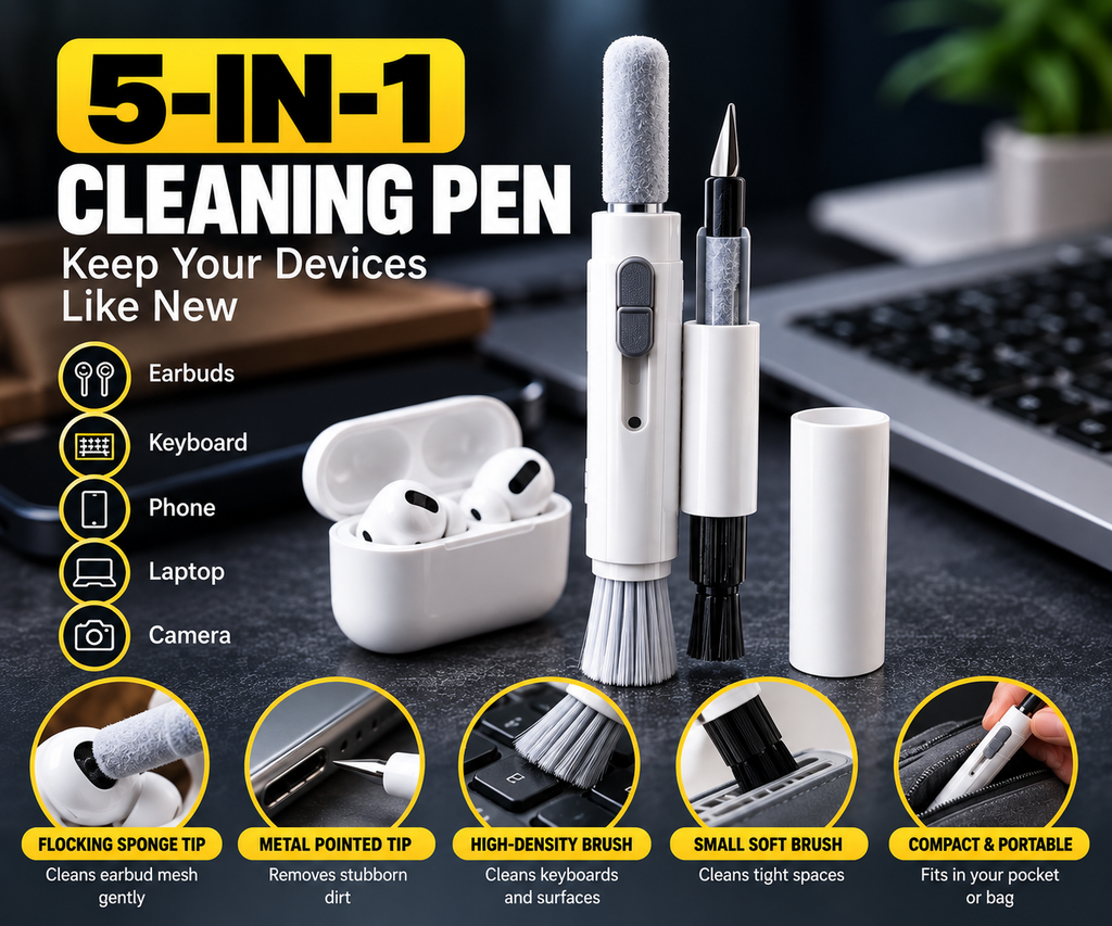 5-in-1 cleaning pen features