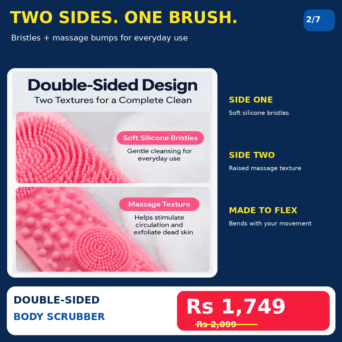 Two textured sides of silicone body scrubber