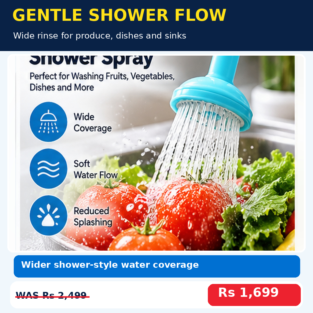 Wide shower spray for washing vegetables