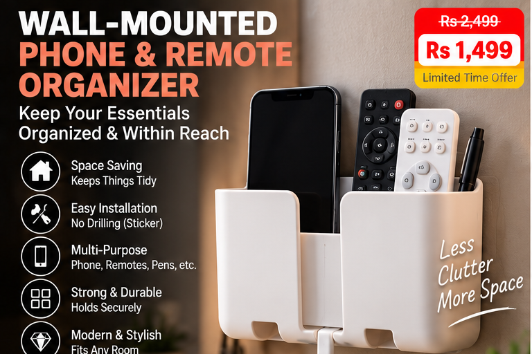 Wall-mounted phone and remote organizer hero