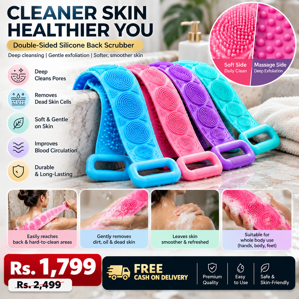 Double-Sided Silicone Back Scrubber – Flexible Bath Exfoliating Belt | Random Color